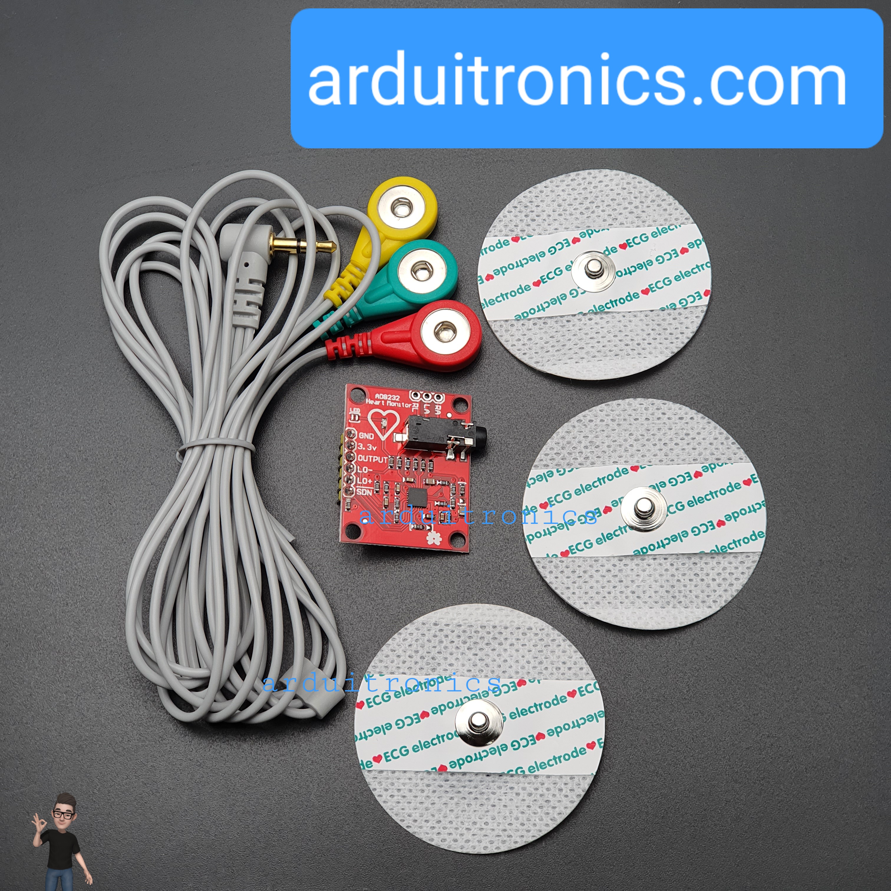 Electrocardiogram (ECG) Heart Rate Monitor Kit AD8232 - Round Electrode Pads