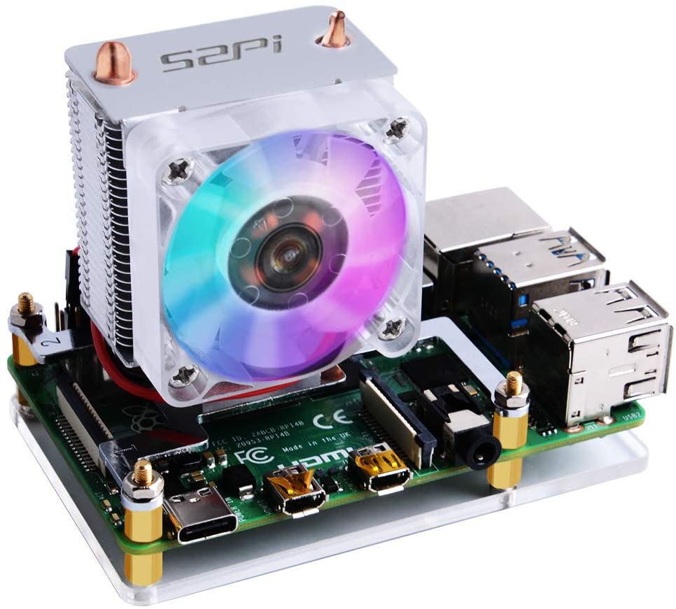 Silver - ICE Tower CPU Cooling Fan for RPi 4B / 3B+/ 3B (สีเงิน) with RGB LED