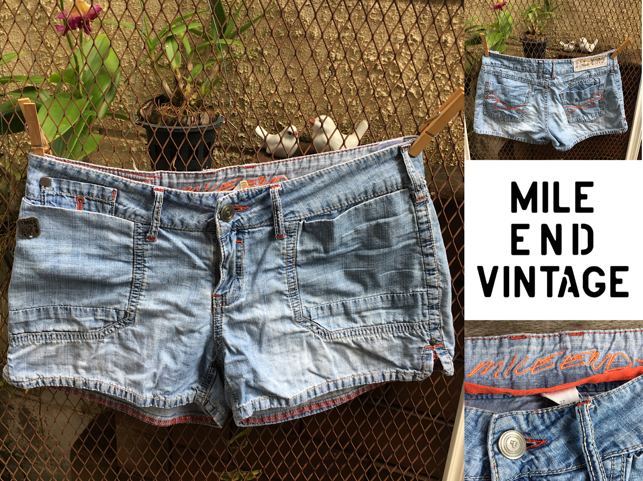 2sis1bro แบรนด์แท้ Mile End Vintage กางเกงขาสั้น ผ้ายีนส์บาง มือสอง พร้อมส่ง sz 27
