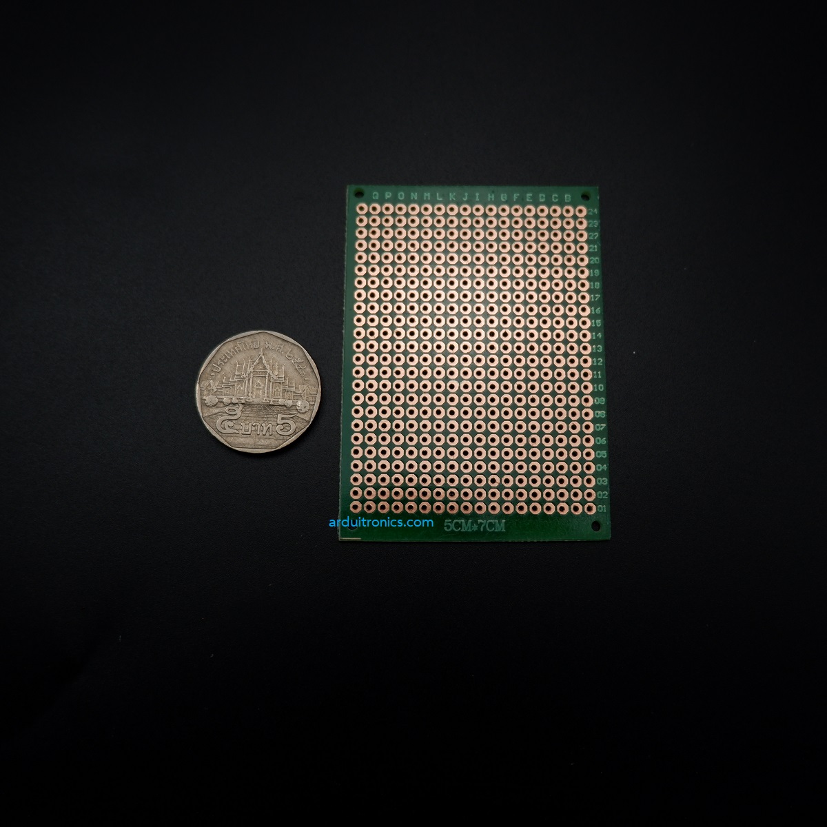 แผ่นปริ๊นอเนกประสงค์ Prototype PCB Board 1 ด้าน 5x7 cm สีเขียว (แผ่น PCB ไข่ปลา 1 หน้า)