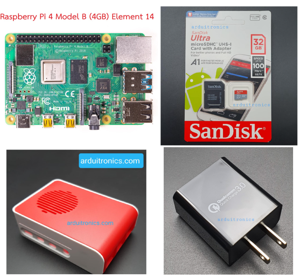 [RPi Kit] Raspberry Pi 4 Model B (4GB) ของแท้ UK (New Model 2020) + Case + SD Card 32 GB + Power Supply (ส่งฟรี)