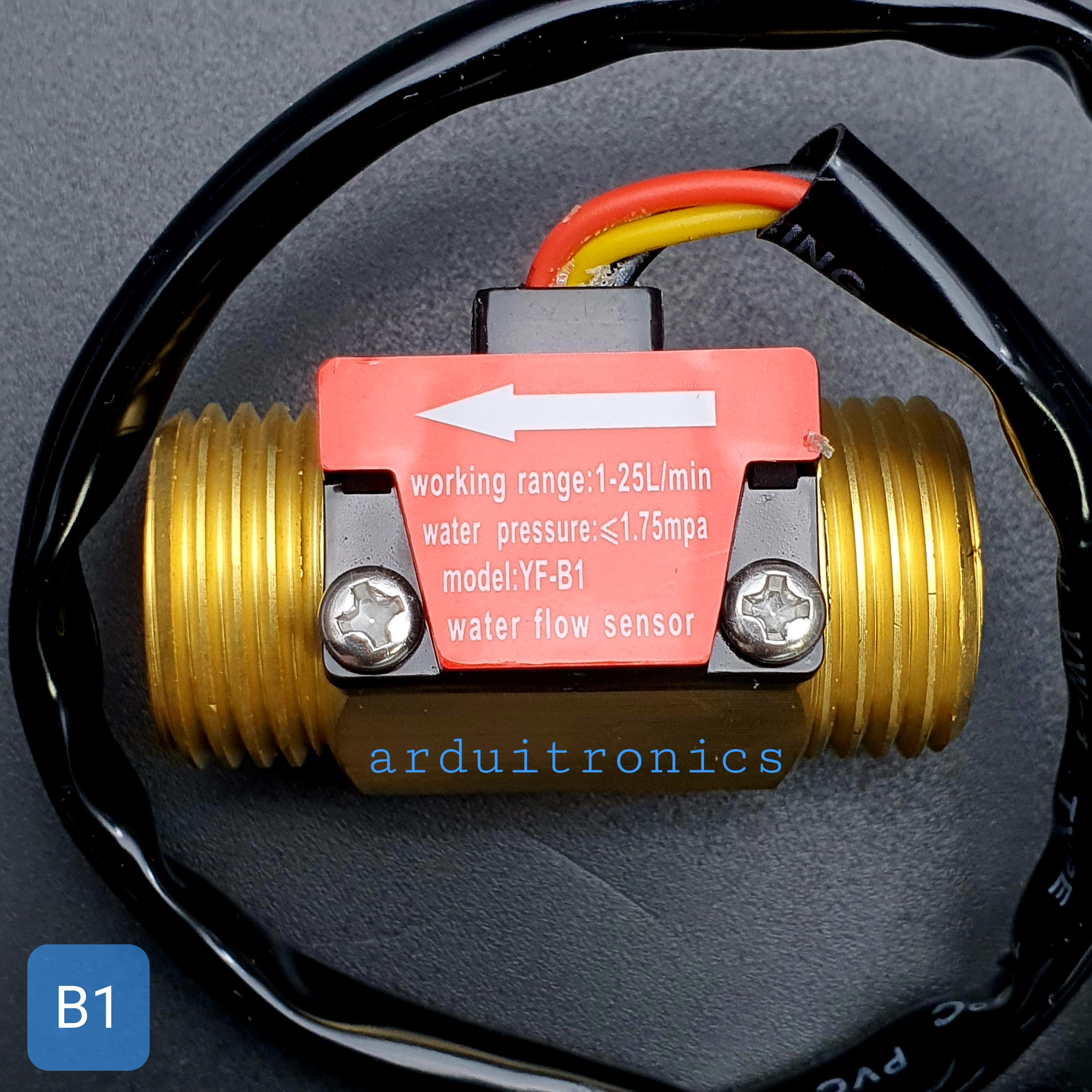 B1 เซ็นเซอร์วัดอัตราการไหลของน้ำ ทองแหลือง 1/2นิ้ว 4หุน Water Flow sensor 1-25L/min Size 44 mm