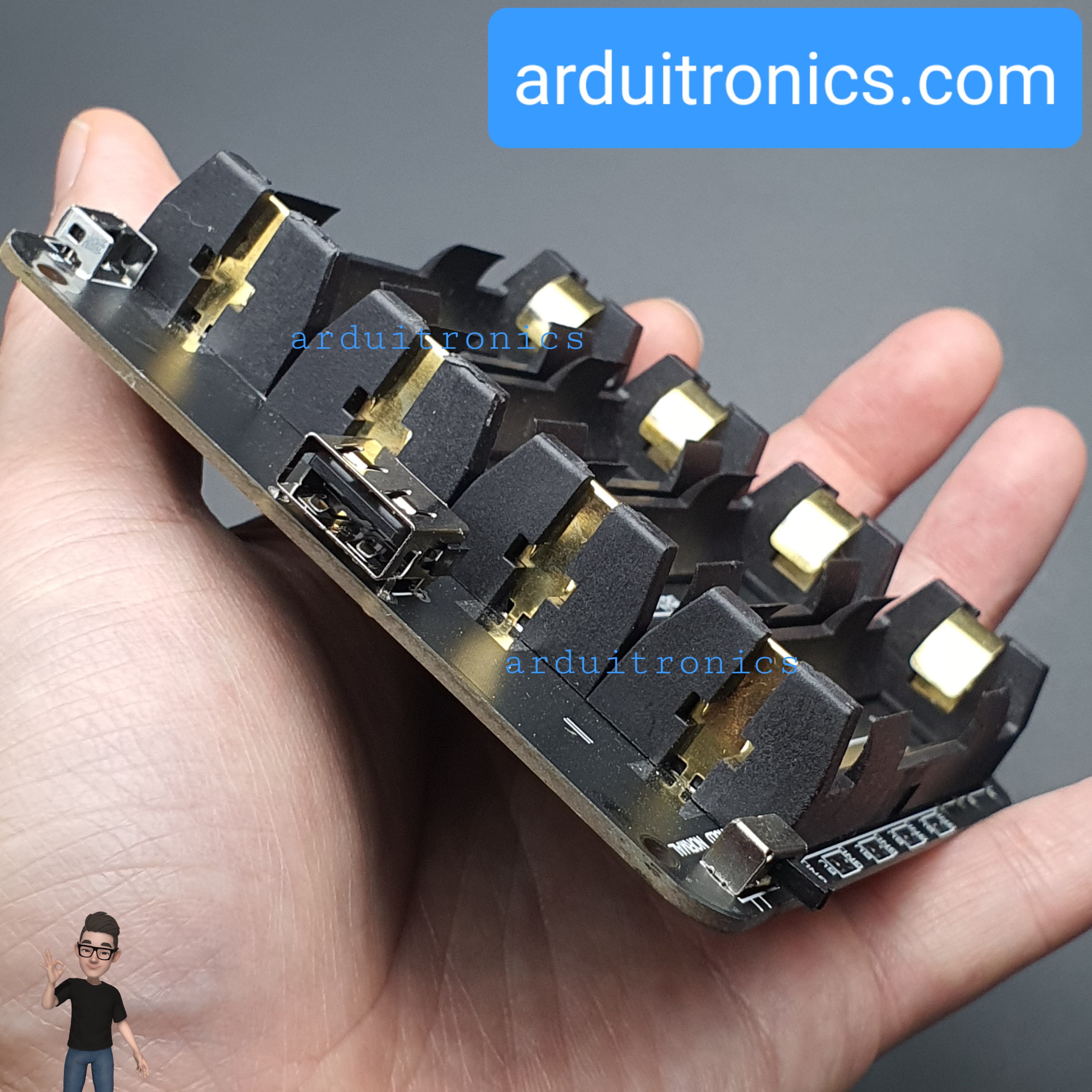 โมดูลชาร์จแบตเตอรี่ 18650 แบบ 4 ก้อน พร้อมช่องจ่ายไฟ USB Battery Shield V3 สำหรับ Raspberry Pi WEMOS Arduino ESP8266