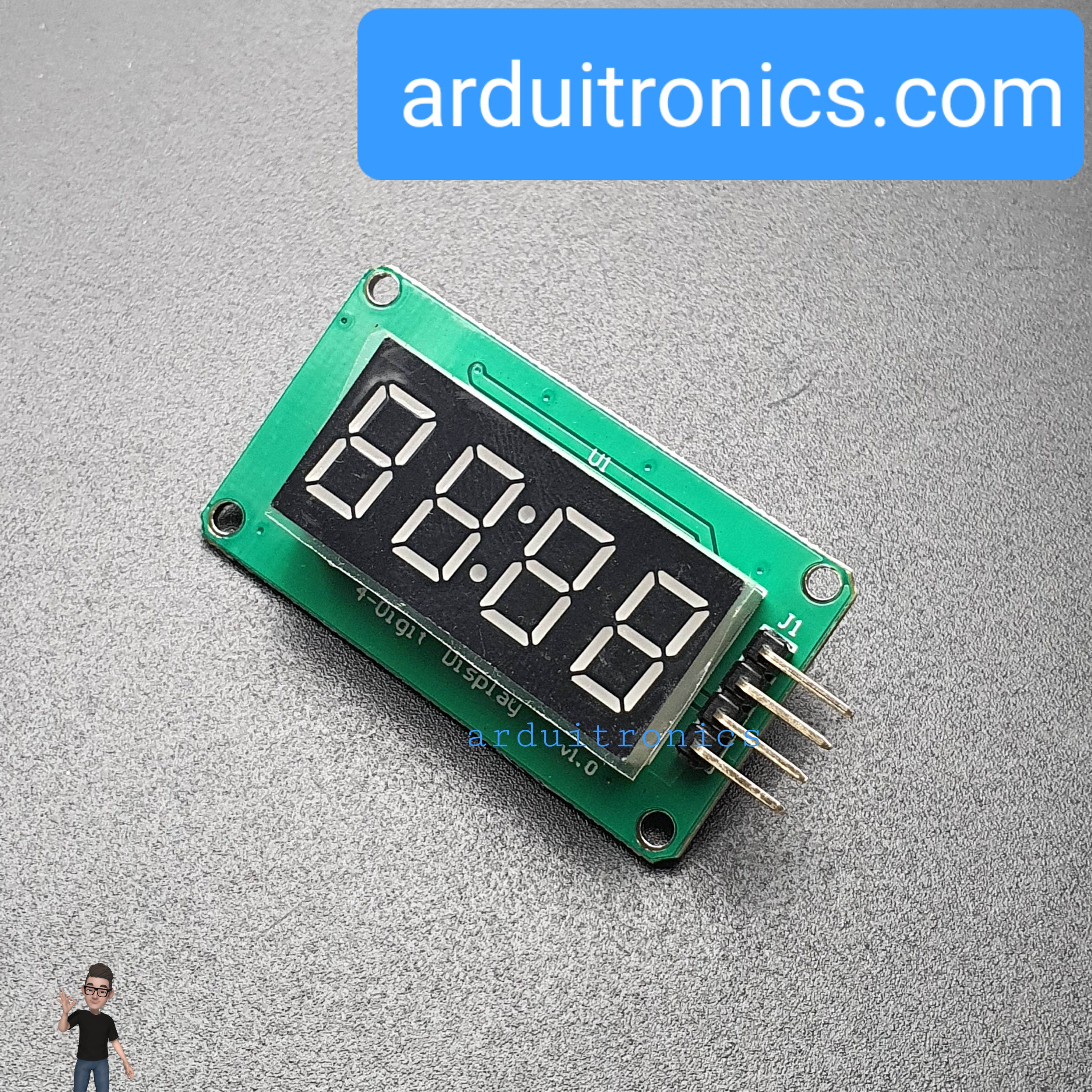โมดูลแสดงค่าตัวเลข 4 หลัก 7 Segment 4 Digit Clock Display 0.36 Inches - Green PCB