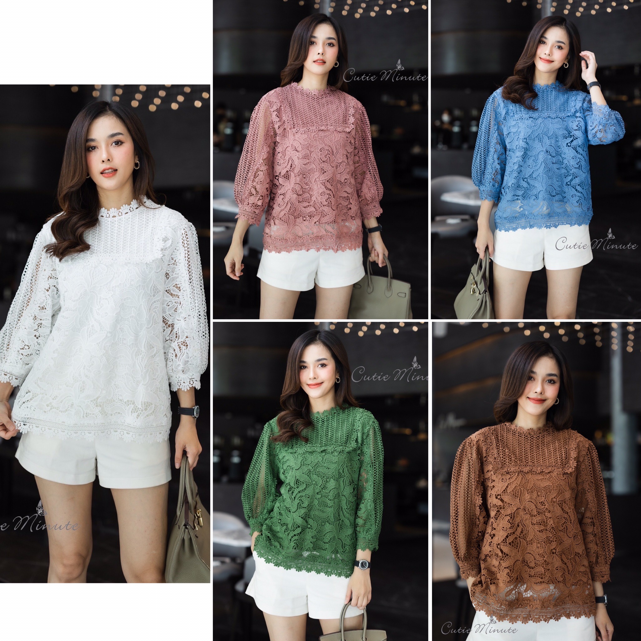 P0648🍁💐🌿เสื้อลูกไม้เนื้อหนา นำลายลูกไม้ลายต่างๆมาผสมผสานกันได้อย่างลงตัว เสื้อสวยงานปราณีต มีซับใน อก 44-46" สีขาว ชมพู ฟ้า เขียว ส้มอิฐ