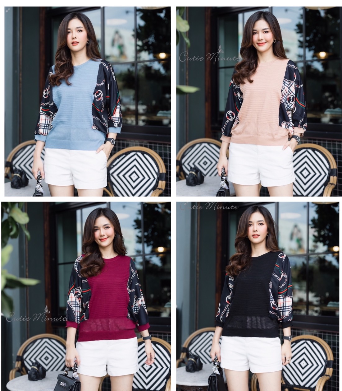 P0711 เสื้อไหมพรมยืดเกรดพรีเมียม ผ้าขึ้นลายในตัวสวยมากค่ะ แขนแต่งด้วยผ้าซิลลายสวยเนื้อนิ่ม แขนเสื้อทรงพองนิดน่ารักมาก แมทซ์สีเสื้อสวยและเรียบหรู ใส่สบายๆคู่กับตัวไหนๆก็สวยนะคะ อก 44 นิ้ว มีสีฟ้า เลือดหมู ดำ กากี เบจเข้ม ฟ้าทะเล