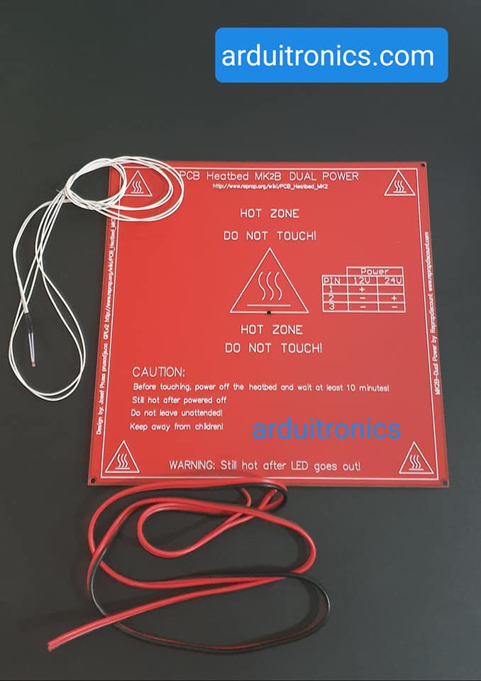 MK2B Dual Power PCB Heat Bed (214 x 214mm) + NTC 3950 Thermistors + สายไฟขนาด 1.5mm