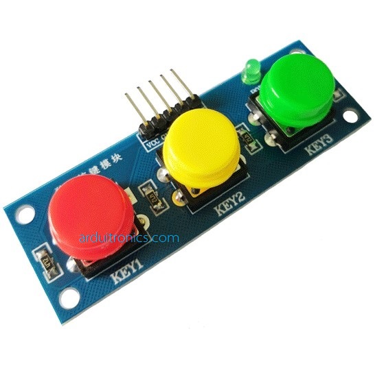 โมดูลสวิตช์ กดติด/ปล่อยดับ 3 ปุ่ม 3 สี สำหรับ Arduino + LED