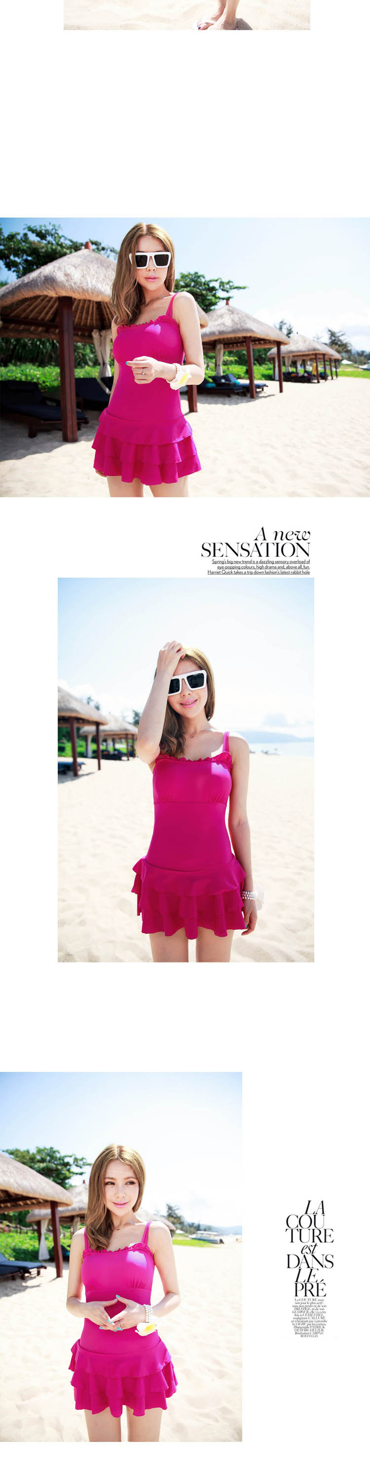 พร้อมส่ง ชุดว่ายน้ำกระโปรงระบาย จีบที่หน้าอก มีสีบานเย็น sz M