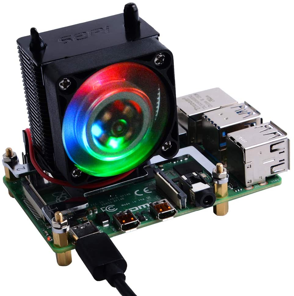 Black - ICE Tower CPU Cooling Fan for RPi 4B / 3B+/ 3B (สีดำ) with RGB LED