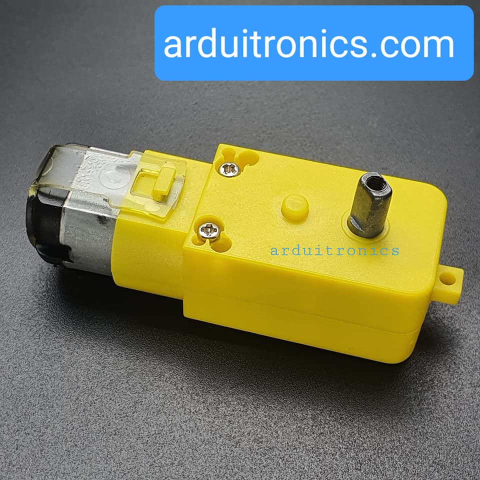 Metal Gear Motor (เฟืองโลหะ 100%) - อัตราทด 1:90 ความเร็วรอบ 96 rpm แกนข้างเดียว กรอบสีเหลือง