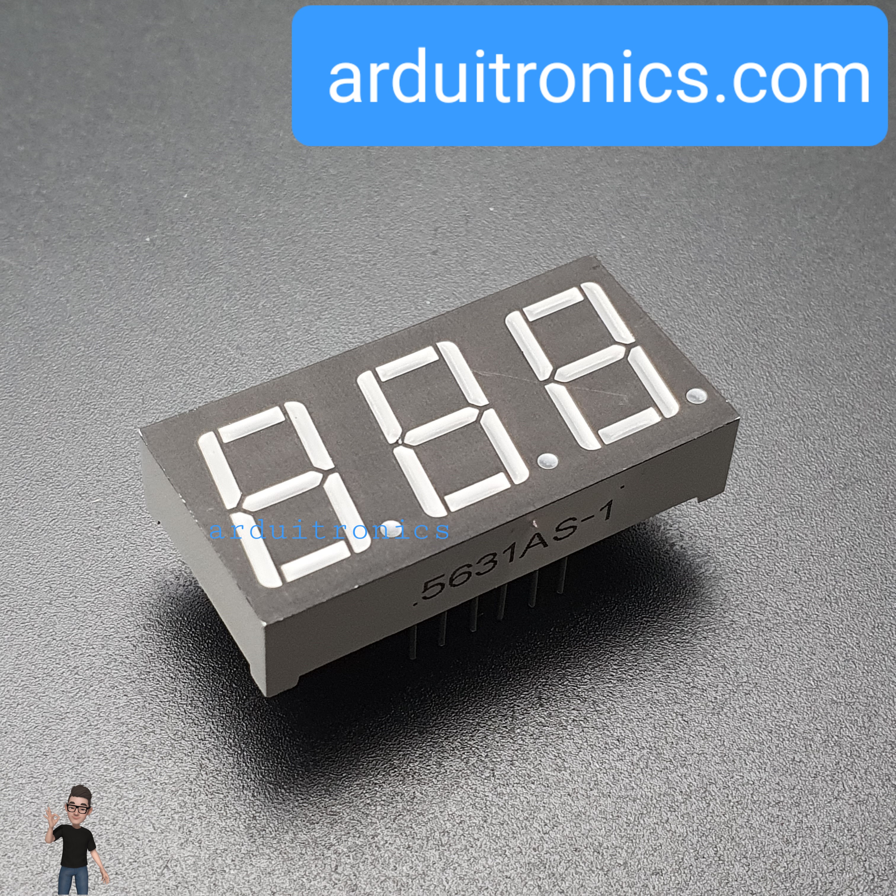 Seven Segment 3 Digits Red (Common Cathode) 37.6 x 19.1 x 8.1mm - 5631A