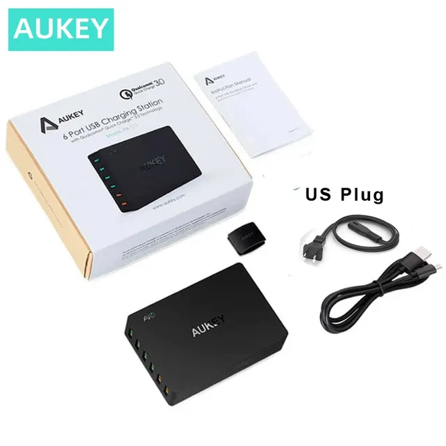 AUKEY 50W/10A 6 Ports USB Wall Charger (port 1-4 USB) (port 5,6 - Quick Charge)