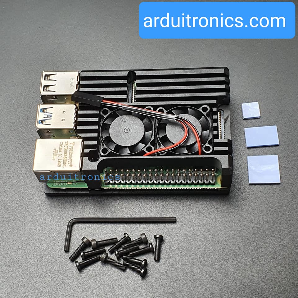 Aluminium Case for Raspberry Pi 4 with Dual Fan (Black)