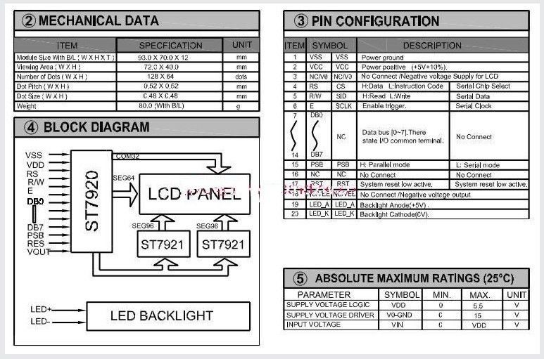 LCD Display Module 128x64 (12864) Graphic Matrix LCD with Blue Backlight (3.3V)