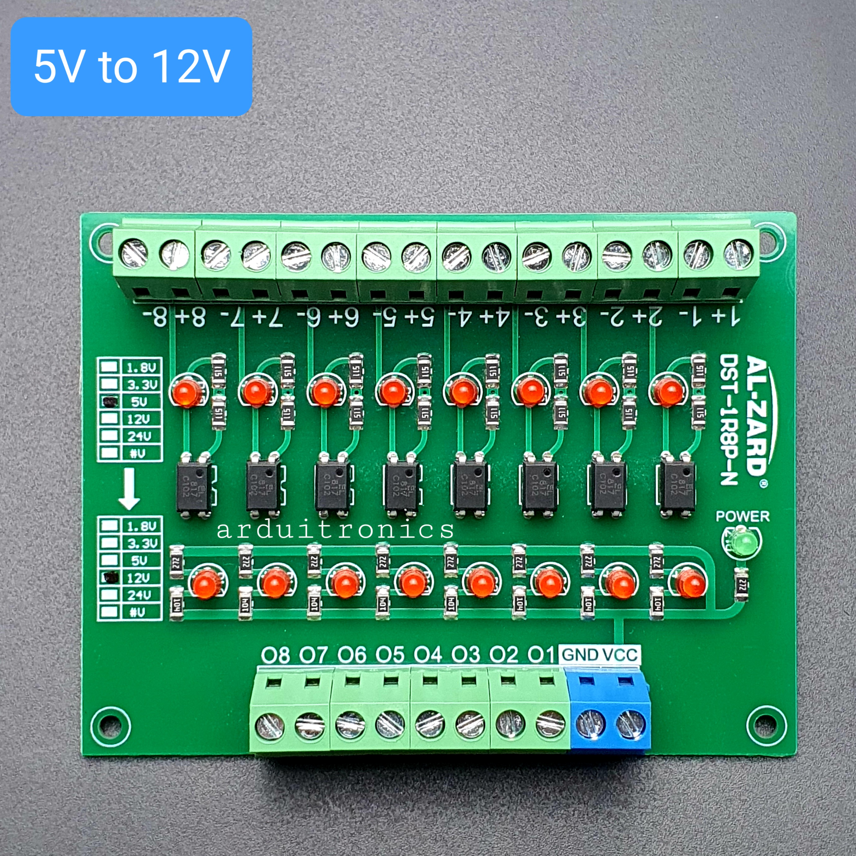 5V to 12V 8 Channel 5V - 12V Optocoupler Isolation Module PLC Signal Level Voltage Conversion Board