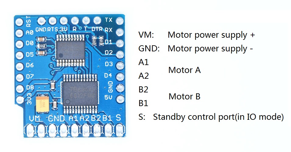 WeMos D1 Mini I2C Dual Motor Drive Shield (TB6612FNG V1.0)