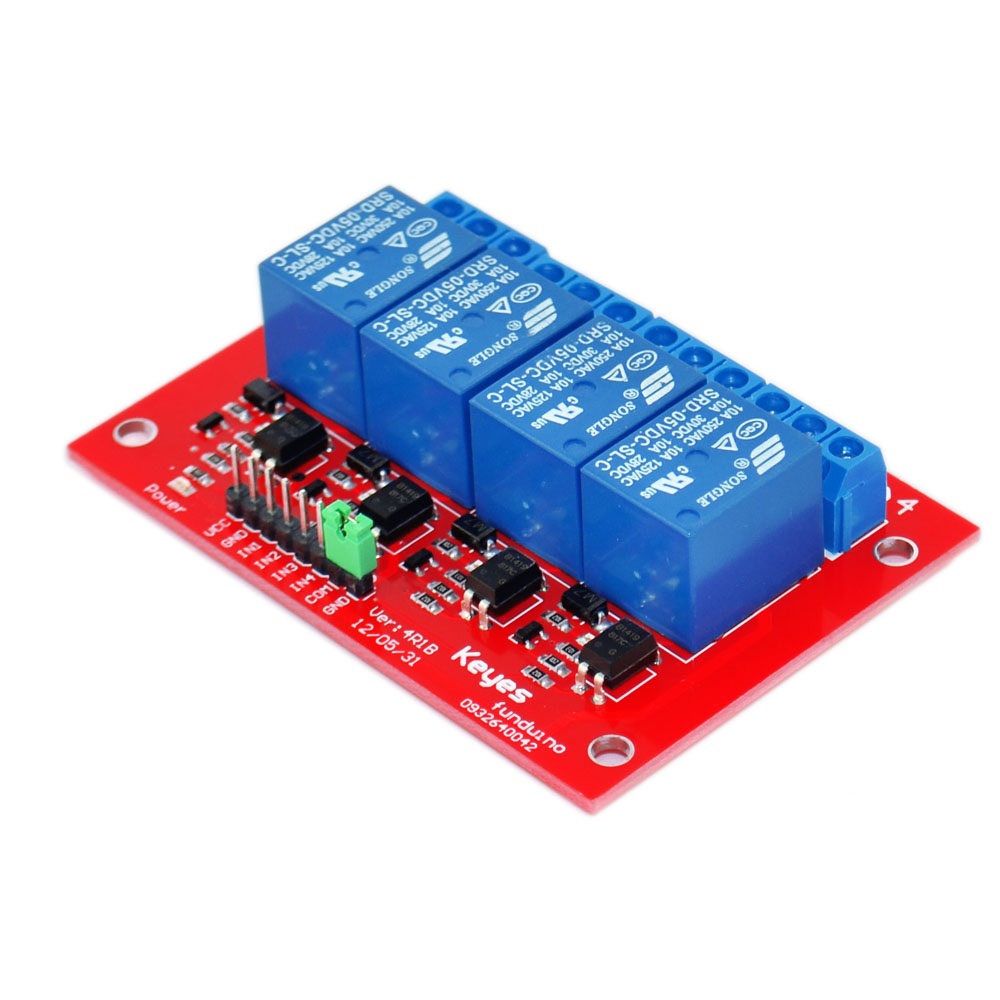 4 Channel Relay (Opto-Isolated) 5V 10A รีเลย์ 4 ช่อง 5V 10A (red PCB) - ยี่ห้อ Keyes