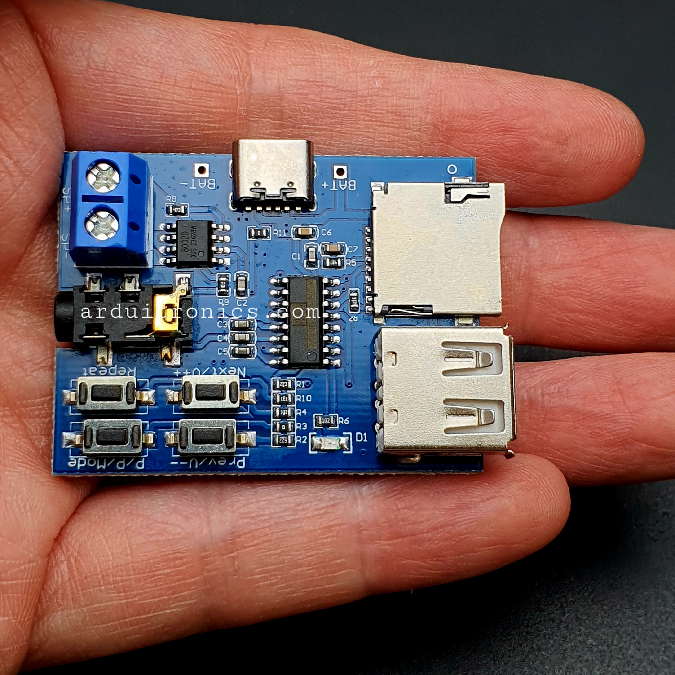 โมดูลเล่นเพลง MP3 รองรับ SD Card และ FlashDrive พร่อม Jack 3.5 ต่อกับหูฟังหรือเครื่องขยายเสียง ( Type-C )