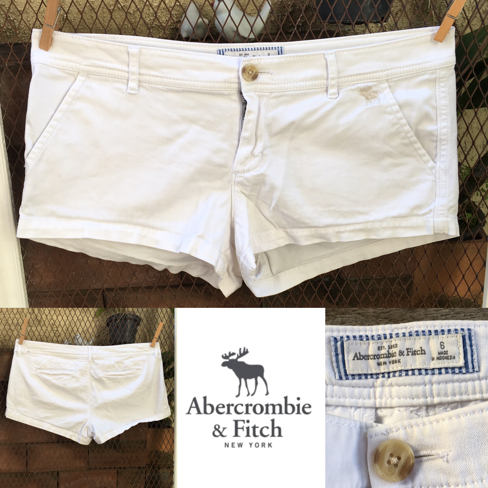 2sis1bro แบรนด์แท้ Abercrombie & Fitch กางเกงขาสั้น สีขาว มือสอง พร้อมส่ง sz US 6