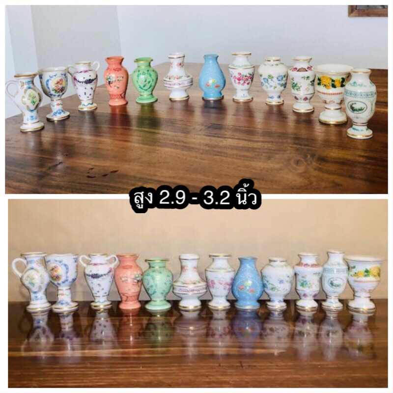 ชุดแจกัน 12 เดือน เนื้อกระเบื้อง ลายดอกไม้วาดมือ แตกต่างในแต่ละเดือน Vtg 1982 Franklin Porcelain Miniature Vases Jan-Dec