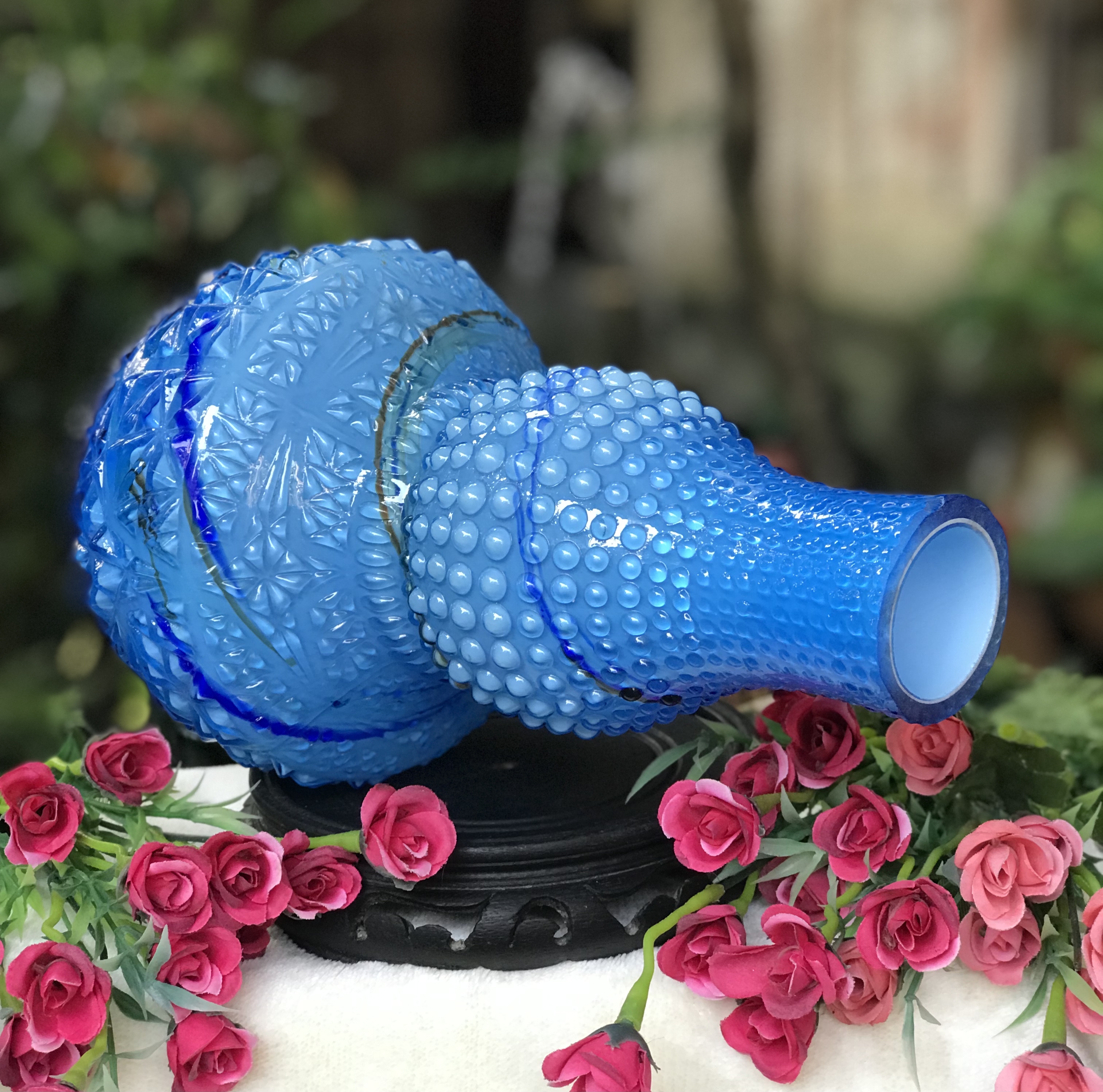 Antique Vase แจกันแก้วเป่าโบราณ ทรงน้ำเต้า ลวดลายนูน สำหรับจัดดอกไม้ ตั้งโชว์ ปรับฮวงจุ้ยบ้าน โต๊ะทำงาน