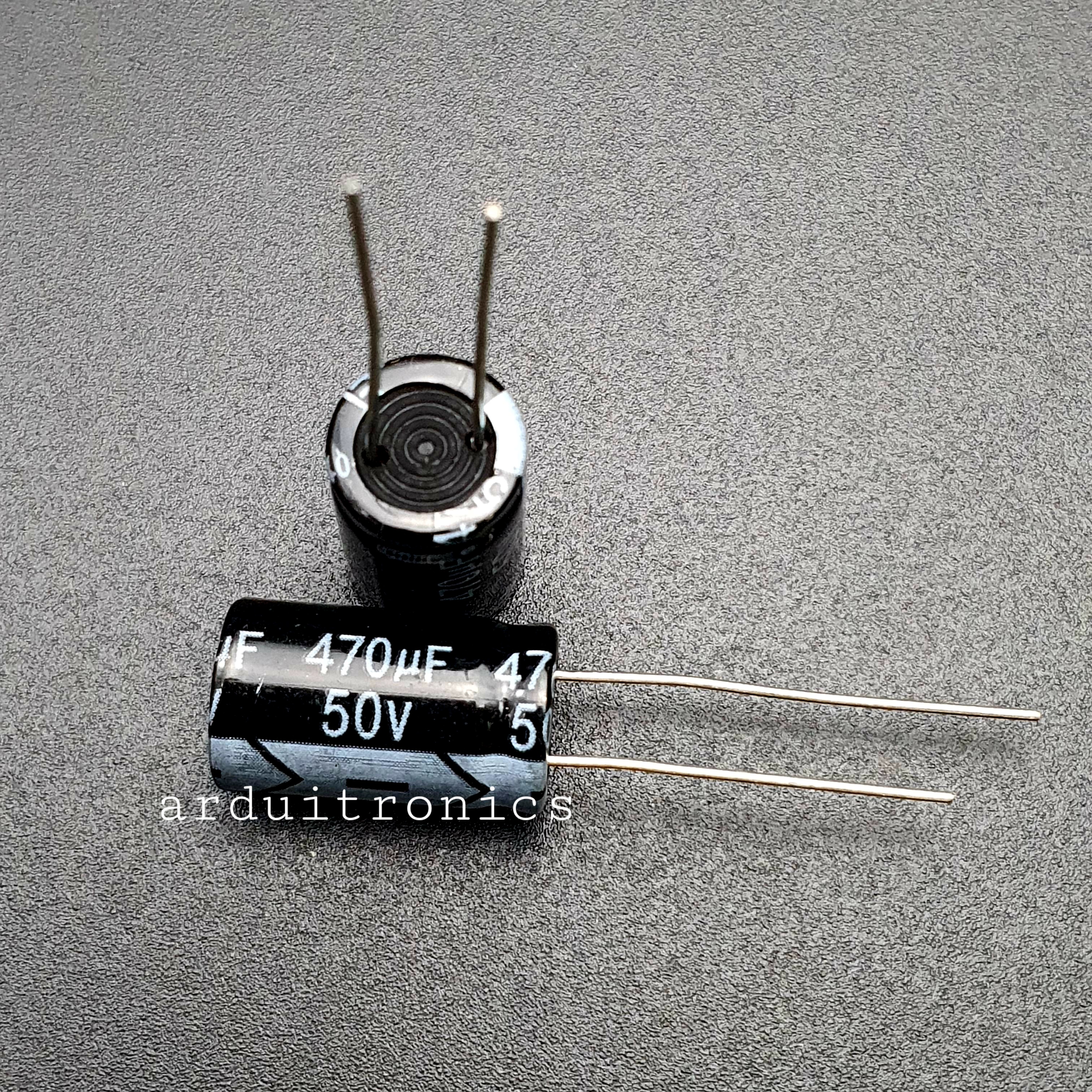 ตัวเก็บประจุ ตัวเก็บประจุแบบมีขั้ว Capacitor 470uF 50V Size 10x17mm (1 ตัว)