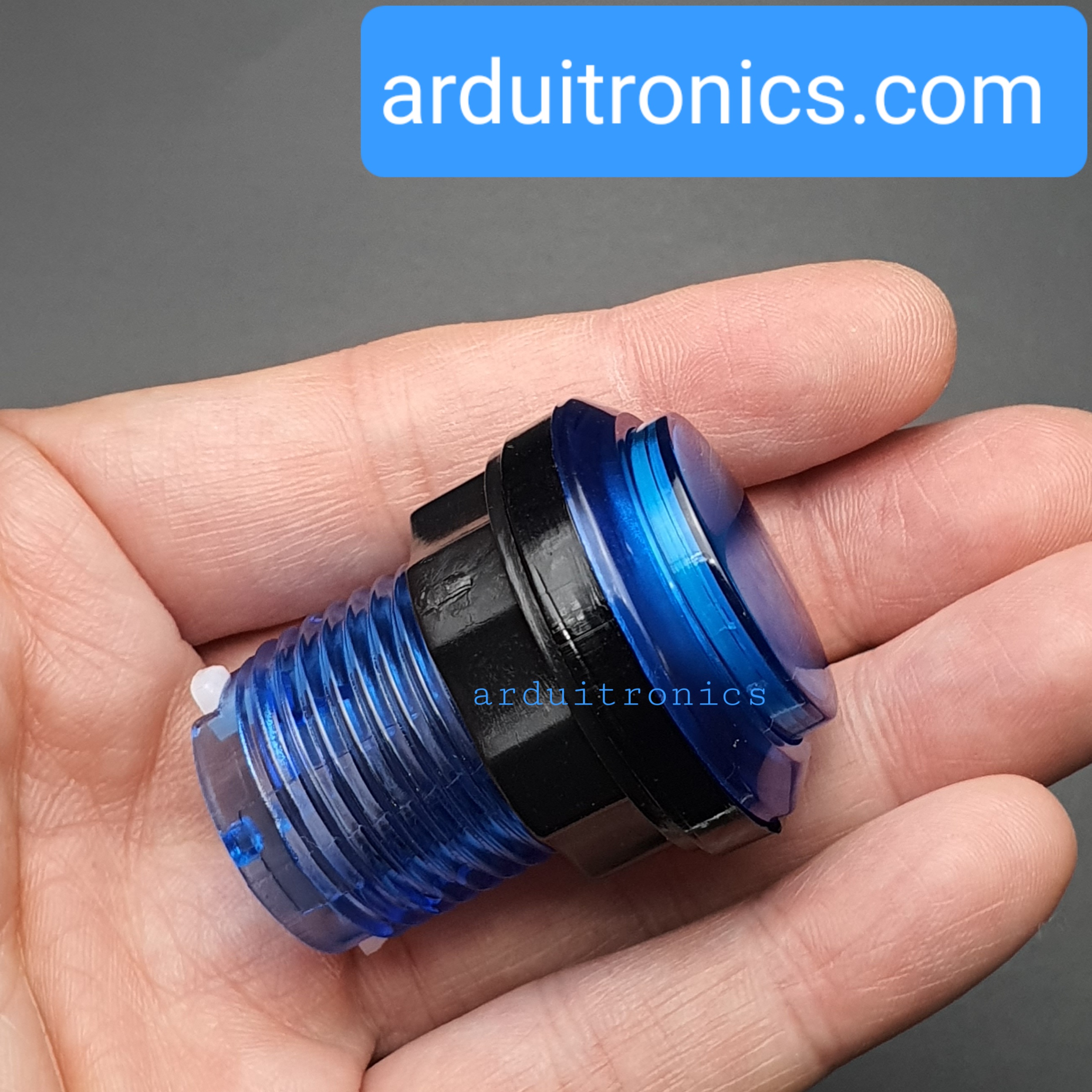 ปุ่มกดตู้เกม สวิตช์กดติดปล่อยดับขนาด 33mm พร้อมไฟ LED สีน้ำเงิน