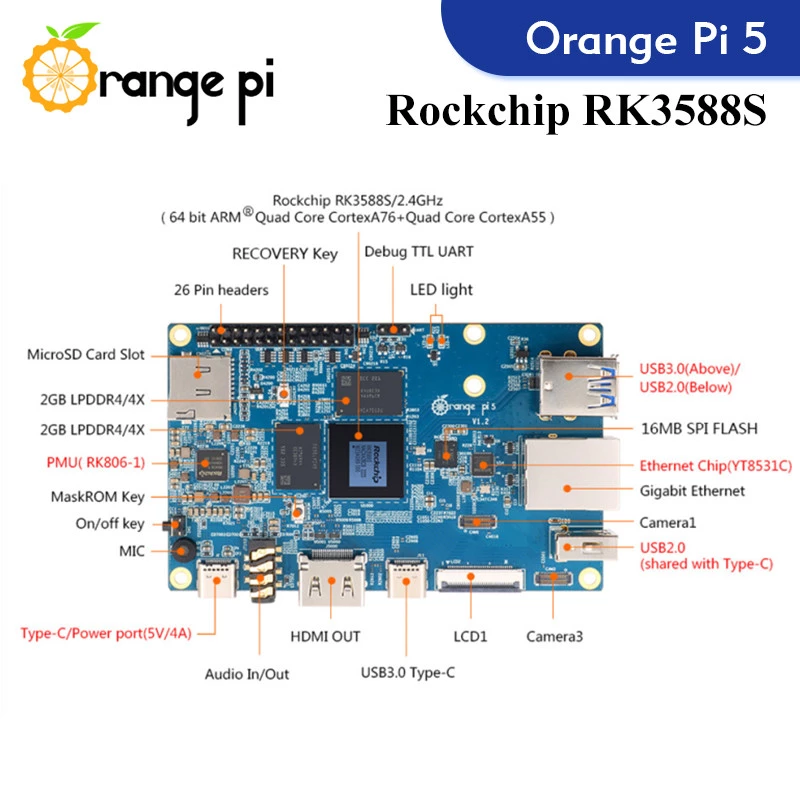 Orange Pi 5 4GB RAM RK3588S (supports Android and Debian OS) - Orange Pi