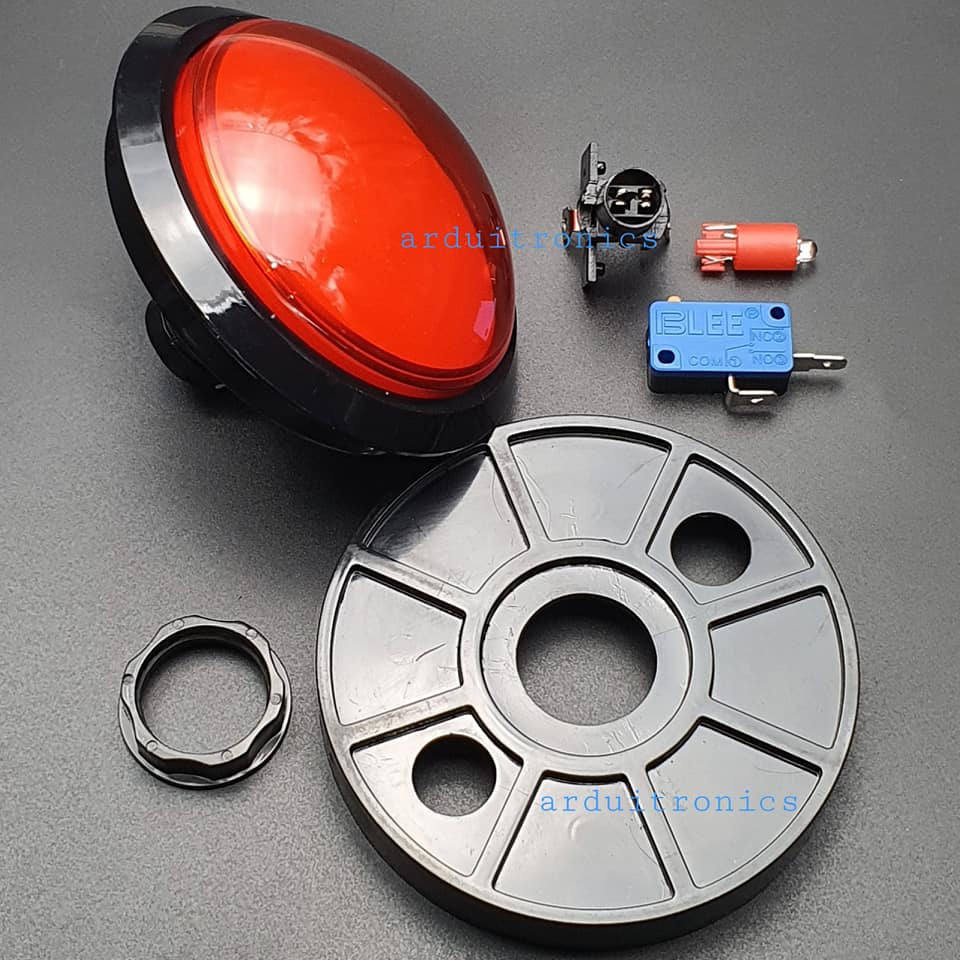 ปุ่มกดตู้เกม สวิตช์กดติดปล่อยดับขนาดใหญ่ 100mm พร้อมไฟ LED สีแดง