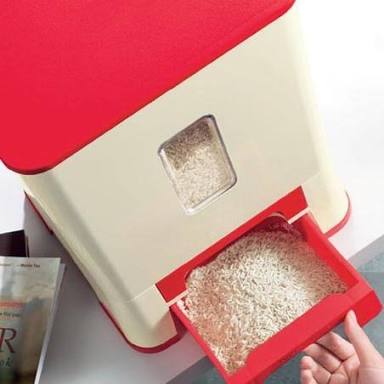 Tupperware ถังใส่ข้าว จุ10ลิตร สีครีม แดง