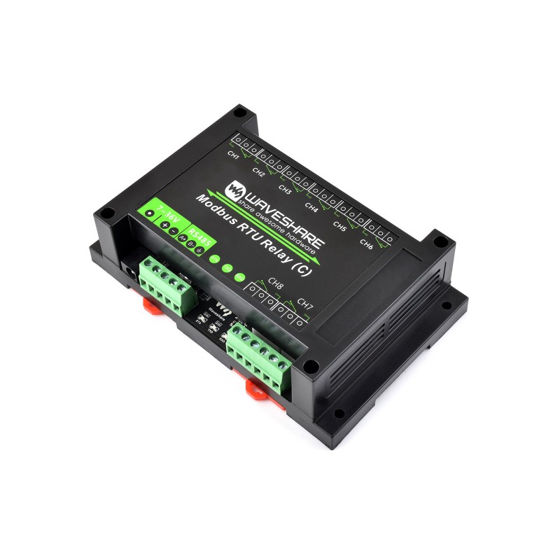 Modbus RTU 8-ch Latching Relay Module (C) with RS485 Interface, Multi Isolation Protection Circuits, Rail-mounted Case (แท้ Waveshare)