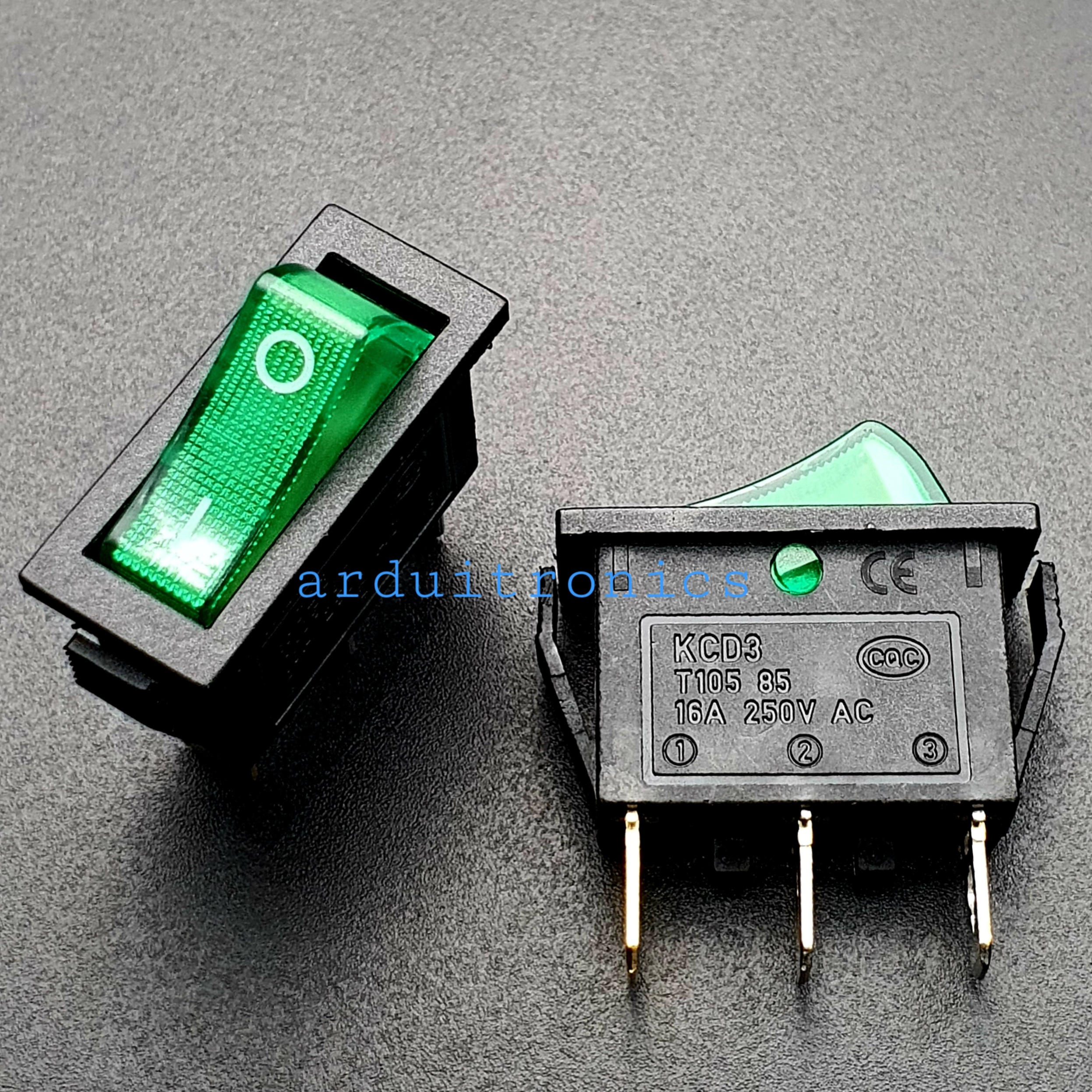 สวิตช์ไฟเปิด/ปิด KCD3-101N 15A 250VAC (3 ขา สีเขียว)