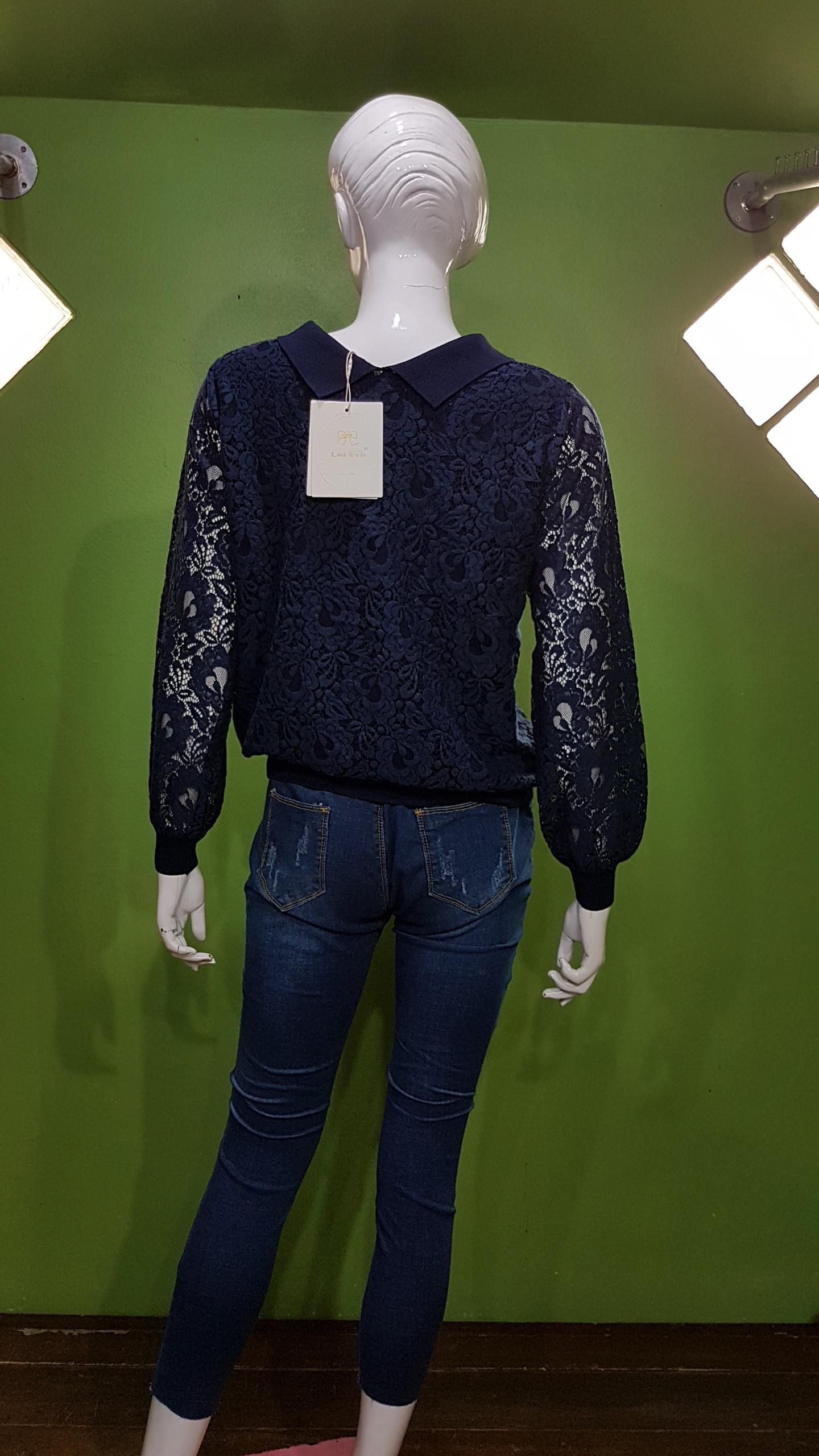 เสื้อแฟชั่นผ้าลูกไม้ Knit&Co คอปกแขนยาวเอวจั้ม มีซับในตัว ผ้าไม่หนาค่ะ สินค้าพร้อมส่ง สีชมพู ค่ะ
