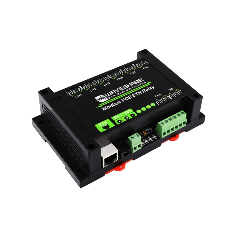 8-ch Ethernet Relay Module, Modbus RTU/Modbus TCP Protocol, PoE port Communication, With Various Isolation And Protection Circuits (ของแท้จาก Waveshare)