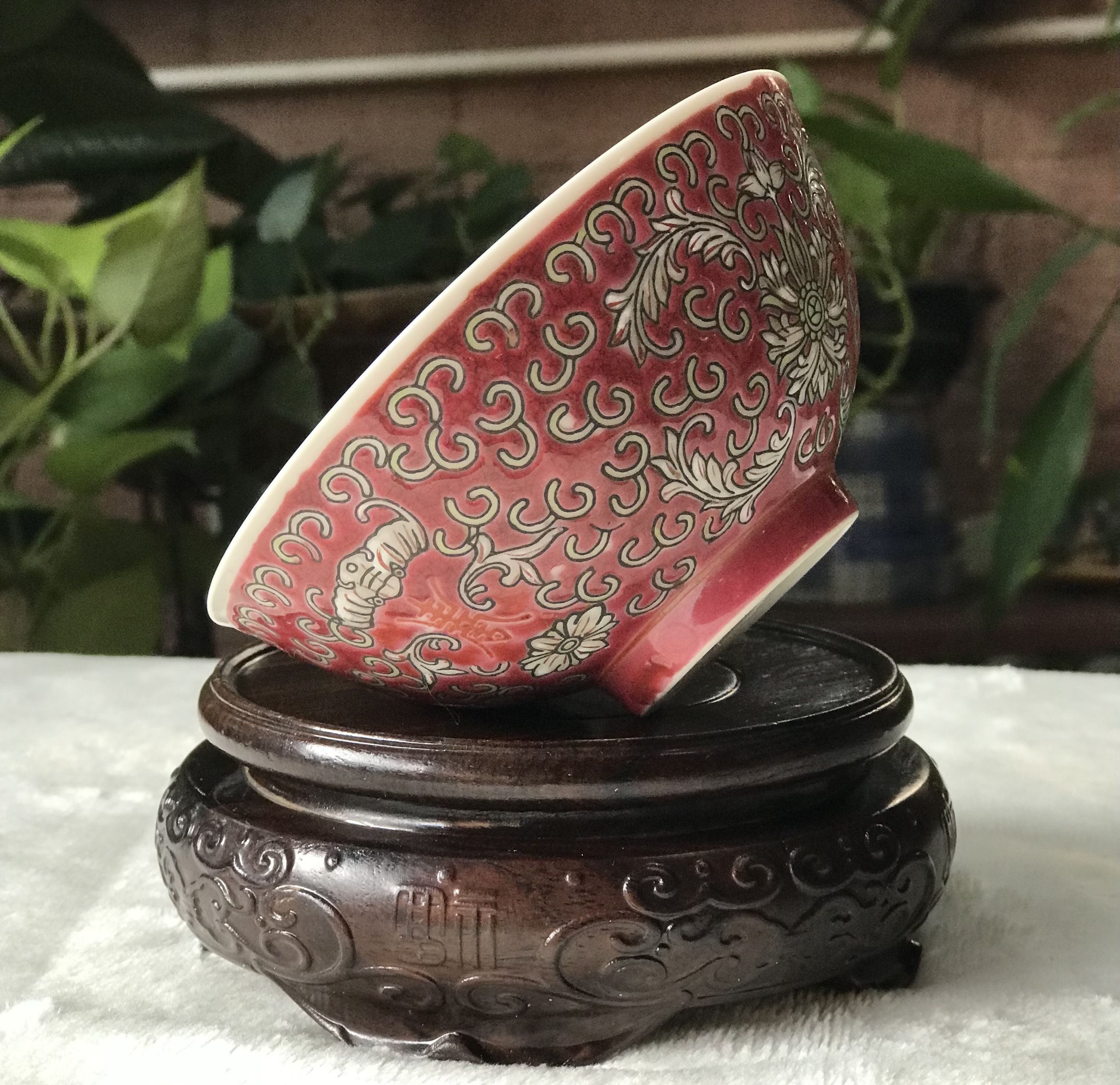 ถ้วยกระเบื้องกังใส โปร่งแสง ลายบ่วงสิ่ว(อายุวัฒนะ) บ่วงซิ่วลายนูน Chinese Bajarong Bowl