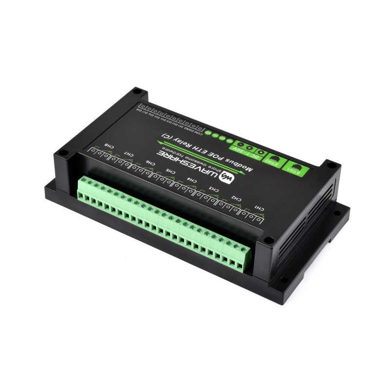 Dual Ethernet Ports 8-ch Relay Module (C), Modbus RTU Protocol, PoE Power Supply, With Various Isolation And Protection Circuits, Industrial Grade Rail-Mount Case (แท้ Waveshare)