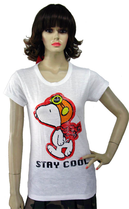 เสื้อยืดแขนสั้น สีขาว ลายวินเทจ Snoopy Flying Ace