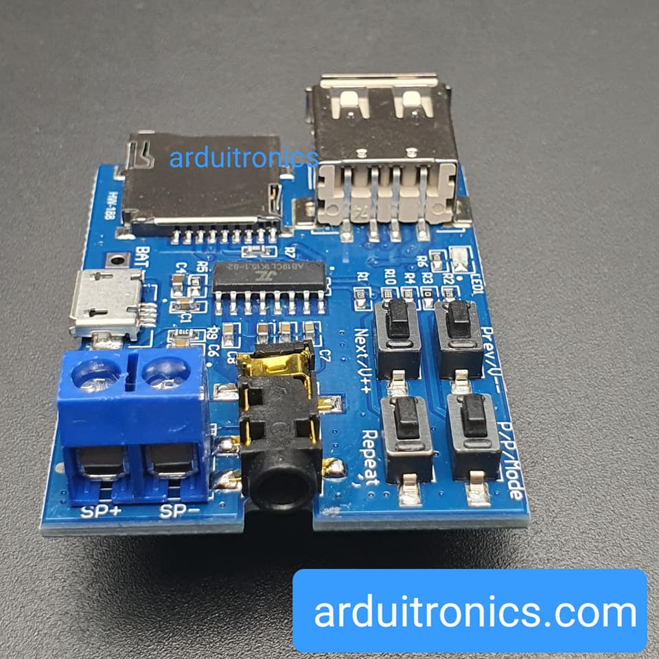 โมดูลเล่นเพลง MP3 รองรับ SD Card และ FlashDrive พร้อม Jack 3.5 ต่อกับหูฟังหรือเครื่องขยายเสียง