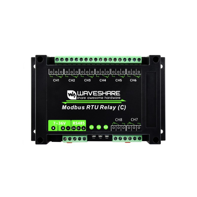 Modbus RTU 8-ch Latching Relay Module (C) with RS485 Interface, Multi Isolation Protection Circuits, Rail-mounted Case (แท้ Waveshare)
