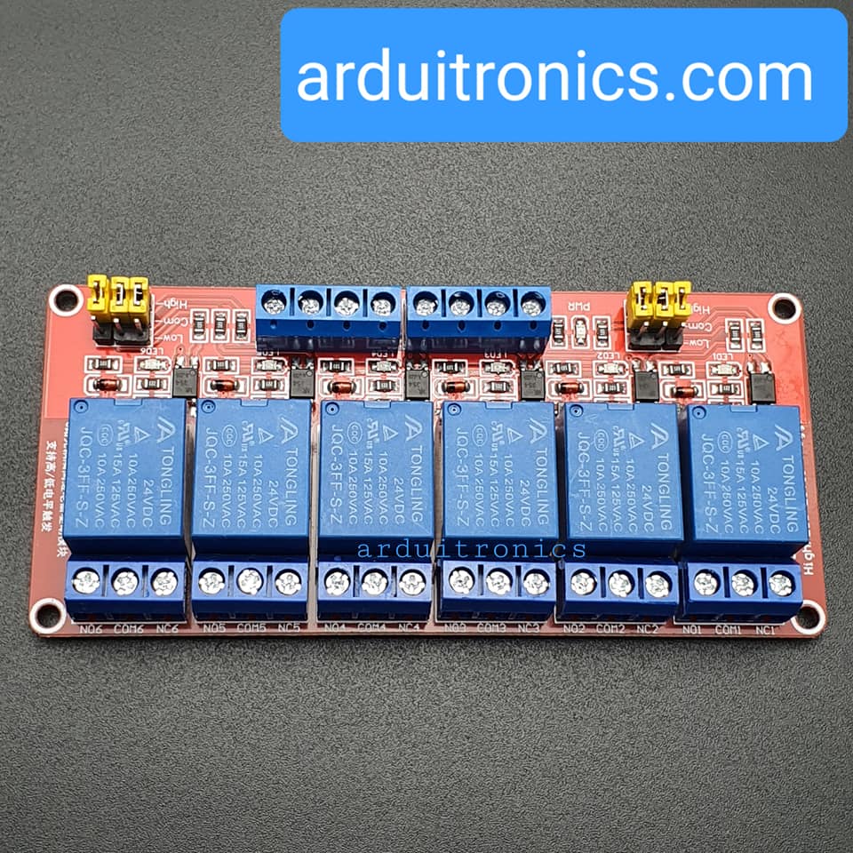 6 Channel Relay Module High/Low Level Trigger (24V) - Red PCB