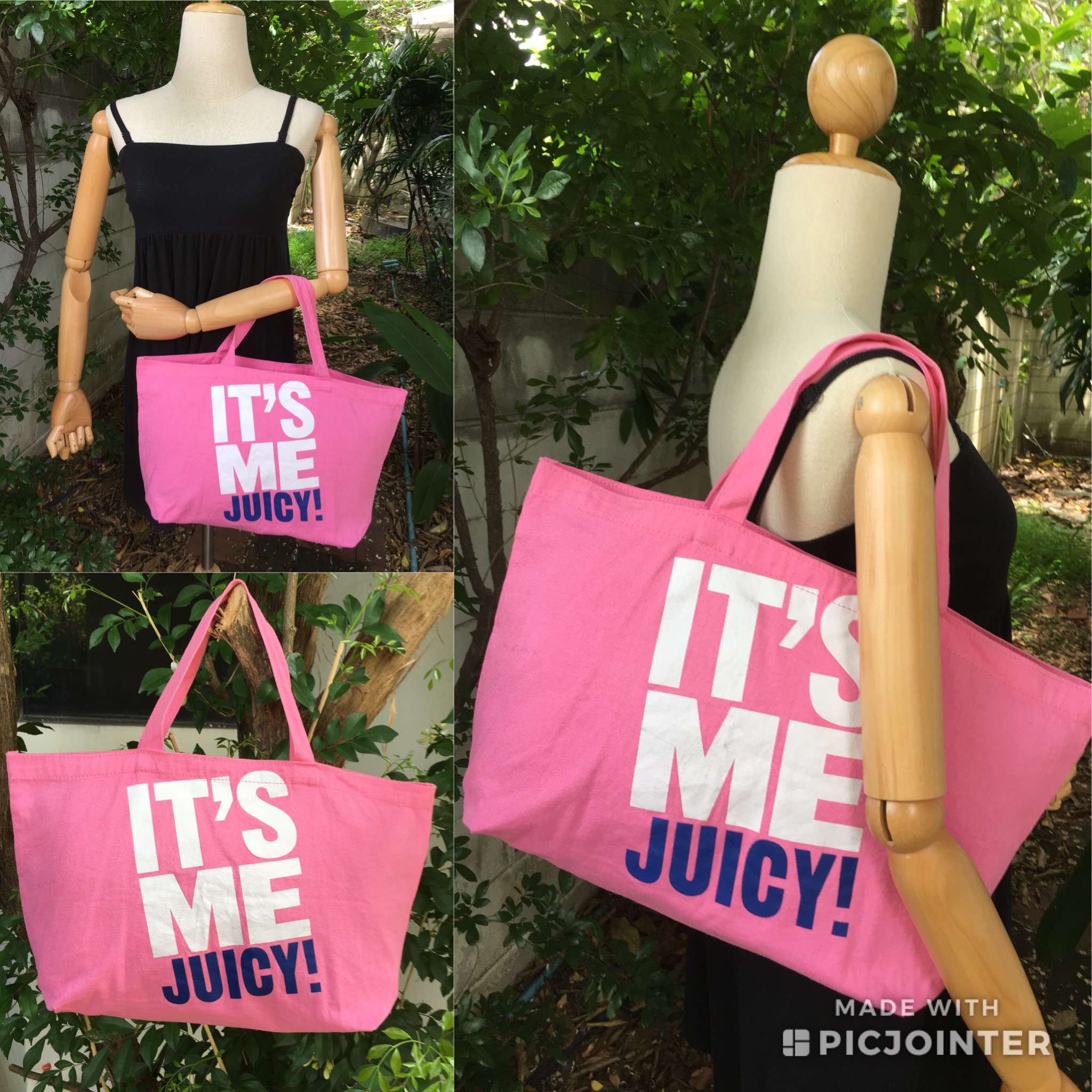 2sis1ro กระเป๋าถือ ถุงผ้าแคนวาส It's me Juicy สีชมพู มือสอง พร้อมส่ง