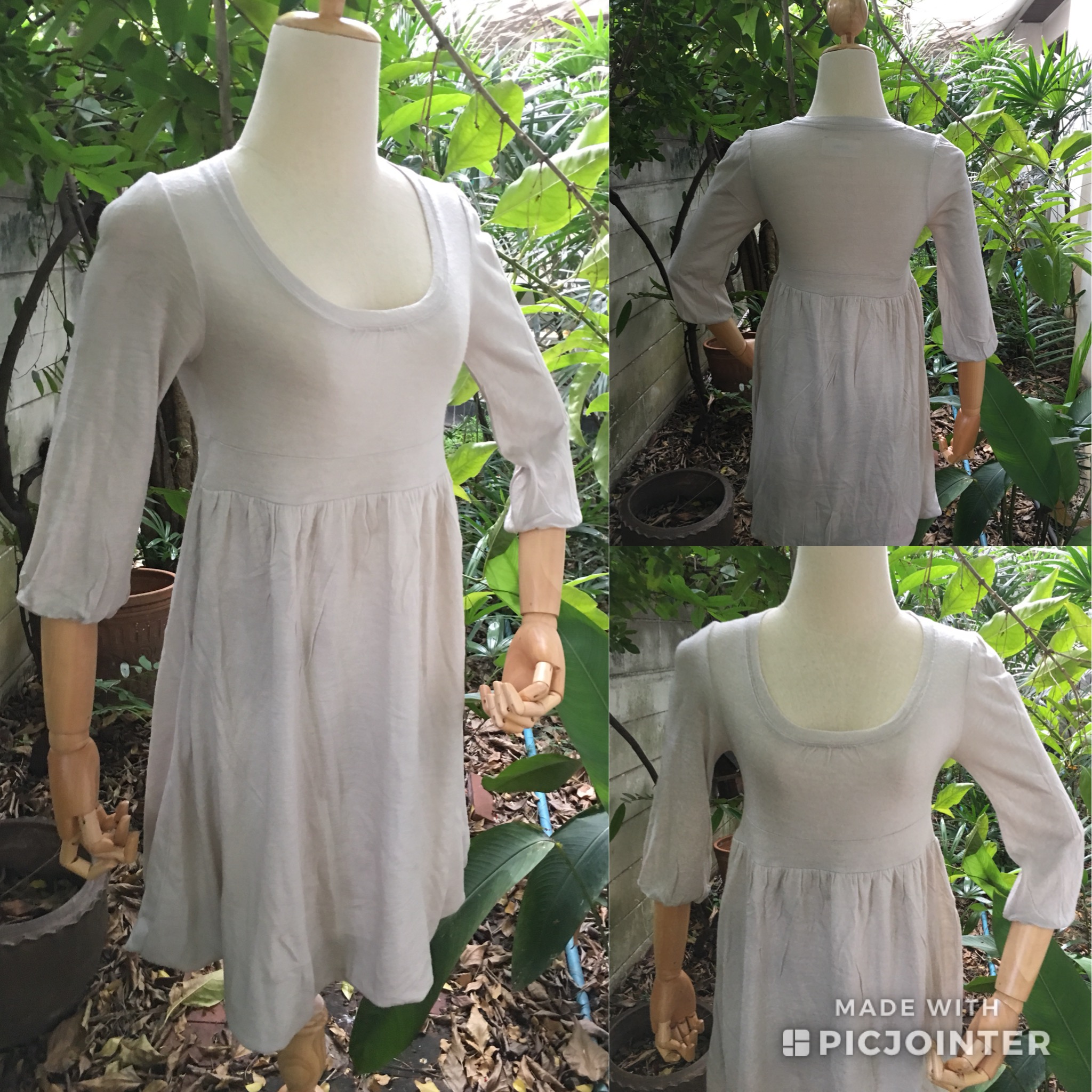2sis1bro งานญี่ปุ่น เดรสผ้าทิ้งตัว แขนสามส่วน ชายบอลลูน มือสอง พร้อมส่ง sz M