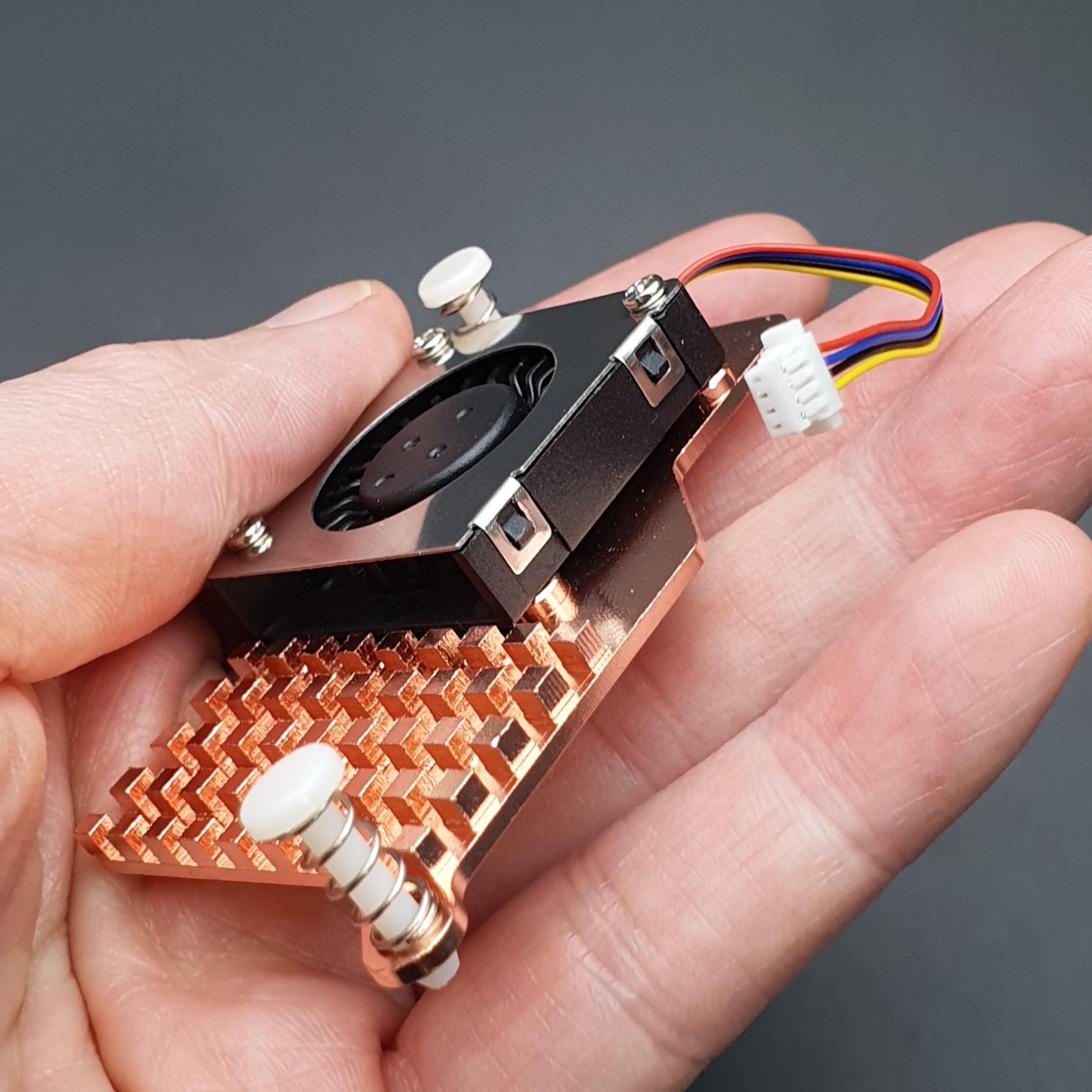 Raspberry Pi 5 Active Cooling Fan With Aluminum Radiator Heat Sink - สีทองแดงและพัดลมสีดำ