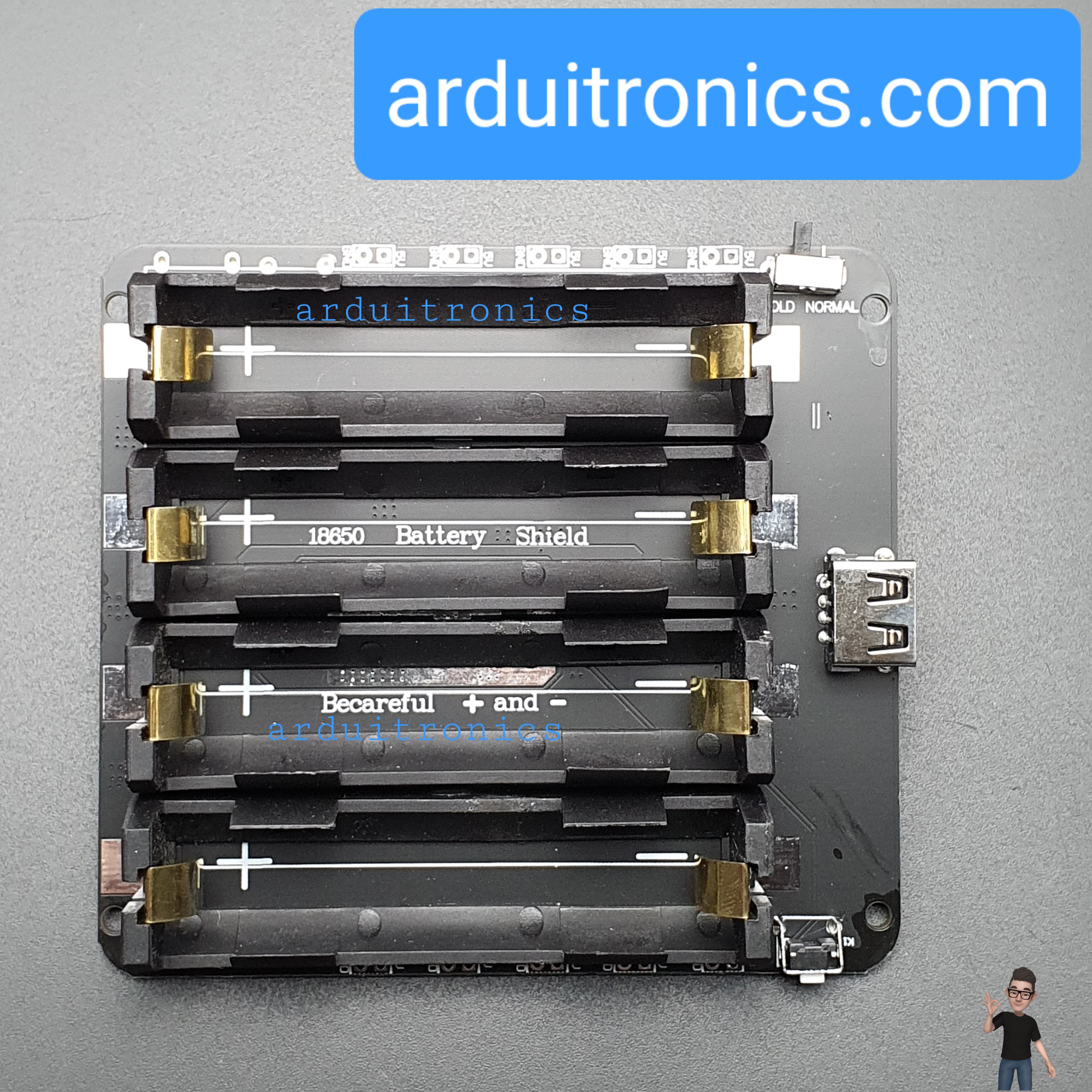 โมดูลชาร์จแบตเตอรี่ 18650 แบบ 4 ก้อน พร้อมช่องจ่ายไฟ USB Battery Shield V3 สำหรับ Raspberry Pi WEMOS Arduino ESP8266