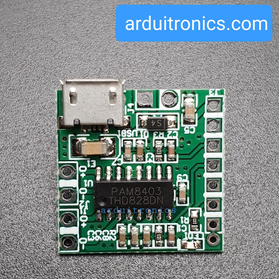 โมดูลขยายเสียง PAM8403 ClassD 3+3W ช่องจ่ายไฟแบบ Micro USB