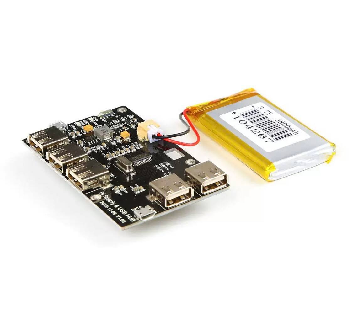 Raspberry Pi UPS 4B 2B 3B Development Board Lithium Battery Expansion Board 5USB Hub Module Power Bank - Black PCB