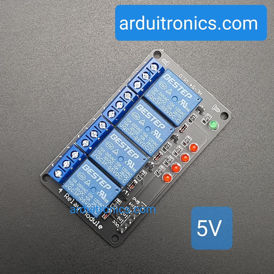 5V 4 Channel Relay Low-Level Trigger Relay Module (with LED - PCB สีดำ มีช่องสกรูให้ยึด)