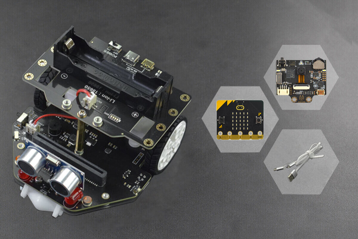 [ชุดพร้อมใช้] micro:Maqueen Plus V2 (18650 Battery) with HUSKYLENS and micro:bit V2 - แท้จาก DFRobot