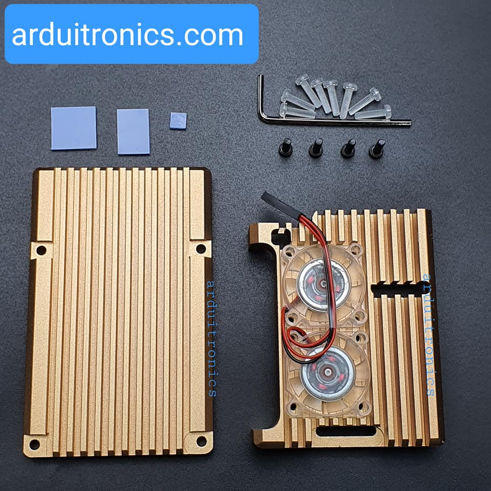 Aluminium Case for Raspberry Pi 4 with Dual Fan (Gold) แบบที่ 1